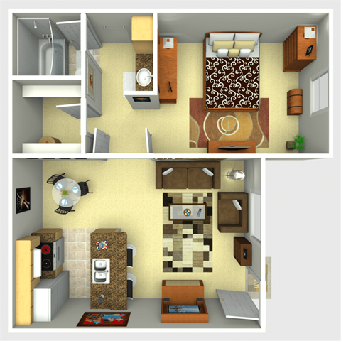 1 bed 1 bath Floor Plan 2